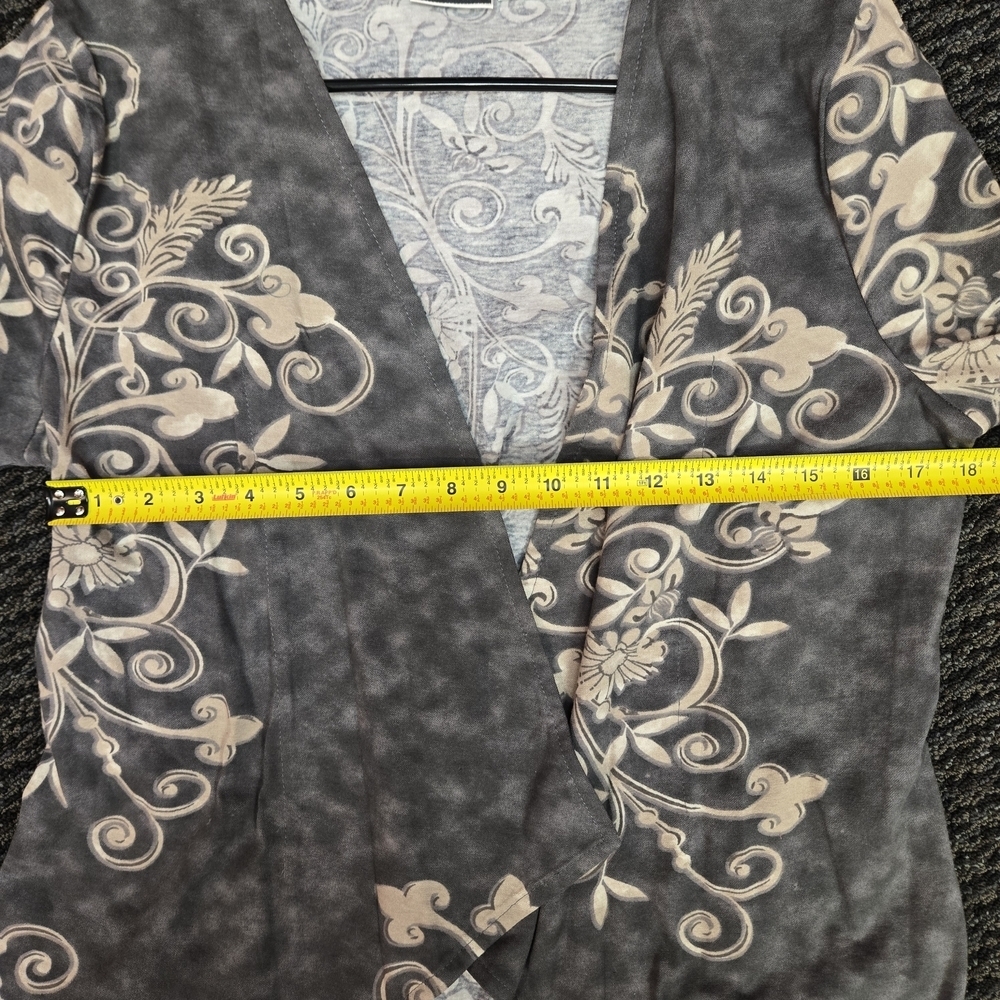 Take Two Cardigan L Gray Beige Floral Cotton Open Front Boho Cottagecore Soft - Picture 7 of 7